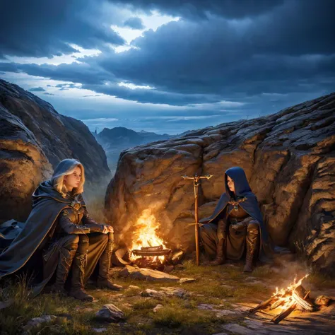 realistic analog photo, award winning photo, 
woman, siting by lit campfire, sulking, drinking from mug, 
 <lora:FantasyDruid:0.75> fadru outfit, cloak, leather skirt, backpack, long staff lying on ground
BREAK
 <lora:Campsite:0.75> campsite,  cloth tent, wooden support, night, full moon, starfilled sky, barren ground,
 <lora:locon_conceptlightning_v1_from_v1_64_32:0.75> lghtnngprsn, lightning, storm,
high-quality, crisp, sharp, professional-grade, high-resolution, fine detail, accurate colors, low noise, fast shutter speed, wide dynamic range, precise focus, RAW, highres, 8k, uhd, High Dynamic Range, tonemapping, crisp details,