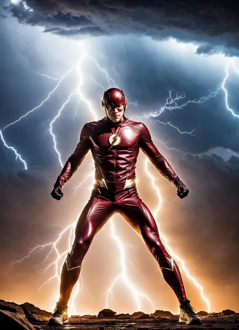 photo of the flash superhero with lightning thunders, ((lightning coming out of body)), ((covered in electricity)), unleashing a powerful lightning attack, lightning bolts surging throughout  <lora:locon_conceptlightning_v1_from_v1_64_32:1> lghtnngprsn, natural lighting,  by Jimmy Nelson
<lora:add_detail:0.7>
cinematic, intricate details, 32K, UHD, HDR, ultra-realism, action background (heavy damage and debris), ultra-detailed, 32k, intricate, cinematic composition, IMAX, stunning image, trending, amazing art, cinematic color grade, dramatic lighting
(lightning), electrical surges through the body, covered in electricity