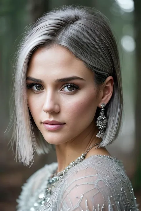 beautiful woman (EPJessica_Alba:.99), (( Short silver bob hairstyle :1.2)), gem jewellery, ((portrait)), (closeup:1.2), ((from the waist up)), ((( The Forest of Mirrors: A place where reality is distorted and nothing is as it seems :1.3 ))), natural skin texture, (( fog in background :1.2)), 24mm, 4k textures, soft cinematic light, adobe lightroom, photolab, hdr, intricate, elegant, highly detailed, sharp focus, ((((cinematic look)))), soothing tones, insane details, intricate details, hyperdetailed, low contrast, soft cinematic light, exposure blend, hdr, faded, now, ("I've got a bad feeling about this.":1.1)