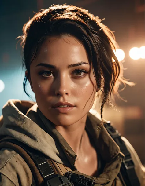cinematic film still closeup of RaeXL woman as a female character in a post apocalyptic videogame, inside a abandoned theater, unreal engine 5, ray tracing, god ray, speck dust . shallow depth of field, vignette, highly detailed, high budget, bokeh, cinemascope, moody, epic, gorgeous, film grain, grainy <lora:Valkyrae XL:1>