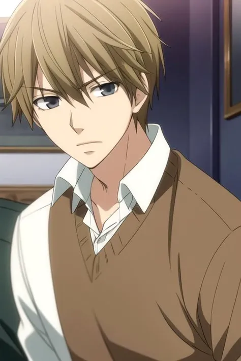 masterpiece, best quality, game cg, 1boy, solo, male focus, looking at viewer, , depth of field, , , <lora:shinobu_takatsuki:0.68>, shinobu_takatsuki, blonde hair, grey eyes