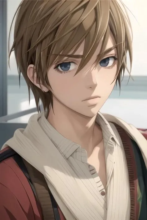masterpiece, best quality, photorealistic, 1boy, solo, male focus, looking at viewer, , , anime coloring, , <lora:shinobu_takatsuki:0.74>, shinobu_takatsuki, blonde hair, grey eyes, indian costume, stream, 16k resolution