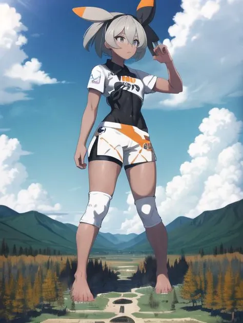 beautiful, masterpiece, best quality, extremely detailed face, perfect lighting, 1girl, solo, grey eyes, <lora:Bea:0.9>,bea \(pokemon\), bodysuit, black bodysuit, print shirt, print shorts, knee pads, masterpiece, ((official art)), (detailed eyes, deep eyes), (1girl:1.33, solo), full body, narrow eyes, symmetrical eyes, symmetrical face, perfect arms, perfect hands, perfect face, perfect legs, perfect feet, <lora:more_details:0.7>
<lora:giantess:1>, mountain range, destruction, craters, GTSGiga, size difference, giga giantess, 1girl, solo, giga giantess kneeling over a mountain:1.5, giga giantess looming over a tiny mountain, legs spread:1.5, , blue sky, looking down, outdoors, (gts:1.2), (in distance:1.2), standing, highres, detailed eyes, perfect eyes, beautiful eyes, perfect face, distant view, full body BREAK (16k, highres, high quality, masterpiece, ultra detailed, perfect lighting:1.1), 1girl,
footprints, huge footprints,
destruction, rampage, huge craters, ravines, cracks in the ground, earthquake, smoke, fire, destroyed forest, destroyed mountains, ruins, rubble, debris, crumbling, knocked over trees, toppled trees, toppled mountains, crumbling forests, crumbling mountains, falling trees, rampage in the forest, destruction in the forest, rampage in the mountains, destruction in the mountains