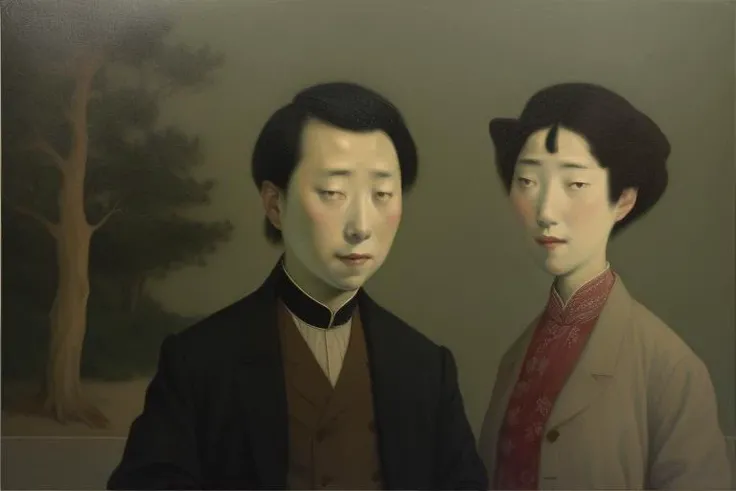 <lora:envybetterhandsLocon_alpha3:1> <lora:JeffreyChongWang:1>, wang, painting of a man and a woman