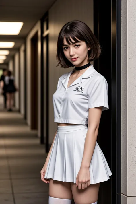 (RAW photo:1.2),(photorealistic:1.4),(masterpiece:1.3),(best quality:1.4),ultra high res,
HDR,8k resolution,
dreamlike,
check commentary,commentary request,scenery,((no text)),
solo focus, (full body),
(detailed eyes),(detailed facial features), (detailed clothes features),
skin tight, (shiny skin),(slender girl),(slim girl),
(Analuk11,solo), happy, (smile), (small breasts), bangs, bob hair, short hair, brown hair, brown eyes, black choker,
university student, schoolgirl, white high school uniform,sailor suit,dark red pleated skirt, stockings,sneakers,
