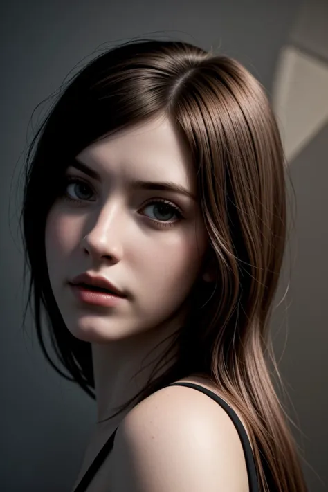 (half of face hidden in shadows:1.5), an expert photograph of a young lady looking like Analuk22, strong side red light,