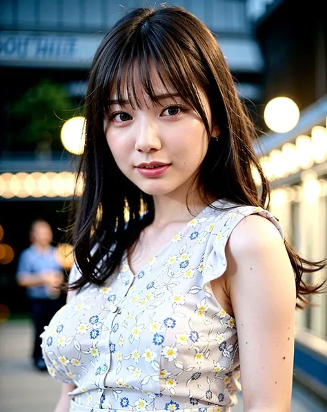best quality, photorealistic, 8k, high res, 1girl, woman,(skindentation), (large breast), (professional lighting, bokeh), (street), (people, crowds:0.6), market,  (night:1.2),(white hair:2.0), (blouse:1.5), (portait:0.6), gorgeous, bloom, (floating hair),(light particles, lens flare, glowing particles:0.6), (dynamic pose:1.2), soft lighting,  <lora:JAV_mio_v1.2:0.65>