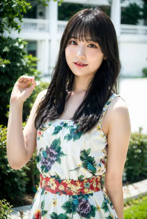 best quality, 1girl, large breasts, day, bright, blur background, bokeh,
(lace-trimmed dress:1.5, sleeveless dress), gorgeous, (bangs:1.5), long hairs, hairs are waving in the wind,
beautiful detailed sky, beautiful earrings, (dynamic pose:1.2), (upper body:0.8), soft lighting, wind, shiny skin, ahoge,
(a young girl posing on the rose garden with white dress on),
<lora:JAV_Mio_v1.5:0.6> <lora:Athena Tennousu:0.4>