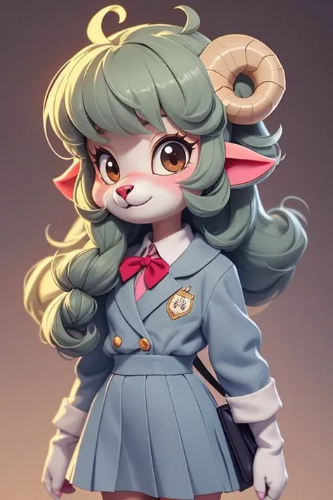 1 anime sheep, furry, kawaii, vintage anime style, soft pastel color, school uniform, soft color, grey, detailed, HD, 8k,  matured body