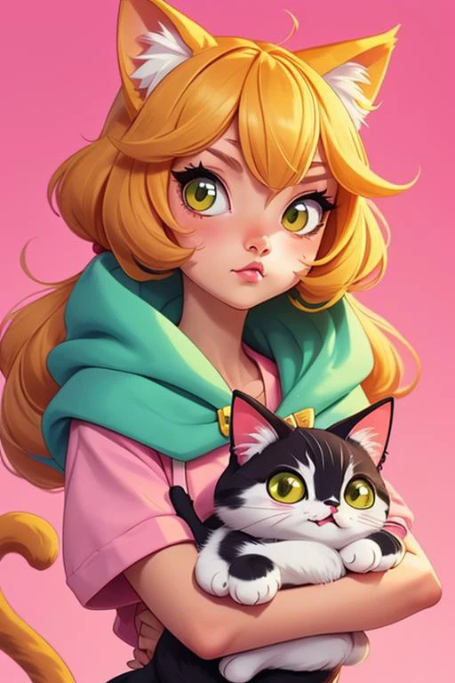 1 anime cat girl, cat face, (animal cat), kawaii face, vintage anime style, pastel color