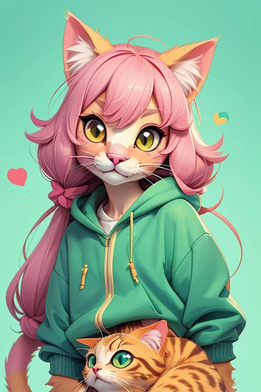 1 anime cat girl, ( cat face) , (animal cat), cat body, furry, kawaii face, vintage anime style, pastel color