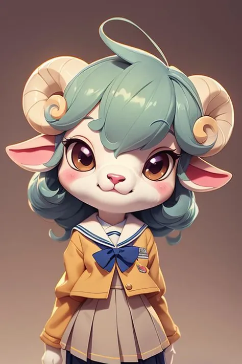 1 anime sheep, furry, kawaii, vintage anime style, soft pastel color, school uniform, soft color, grey, detailed, HD, 8k, matured body