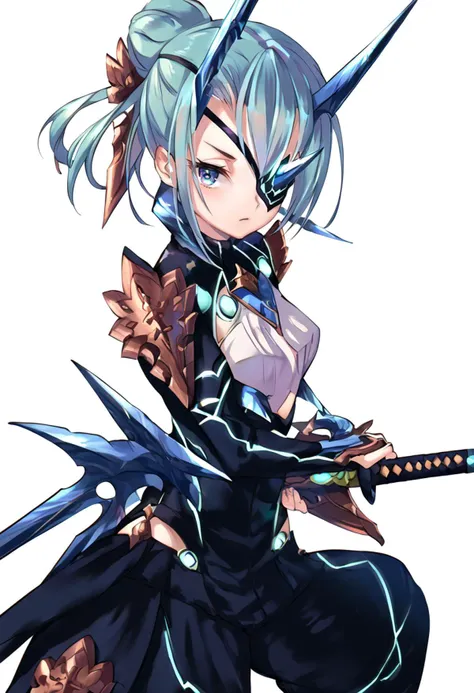(score_9:0.9),score_8_up,score_7_up,anime style,rating_safe,(zPDXL),<lora:XB2 Theory ponyXL v3:0.95>,Theory,1girl,solo,white background,simple background,small breasts,closed mouth,looking at viewer,black bodysuit,battoujutsu sword stance,sheathed,<lora:battoujutsu_sword_stance:0.7>,standing, katana