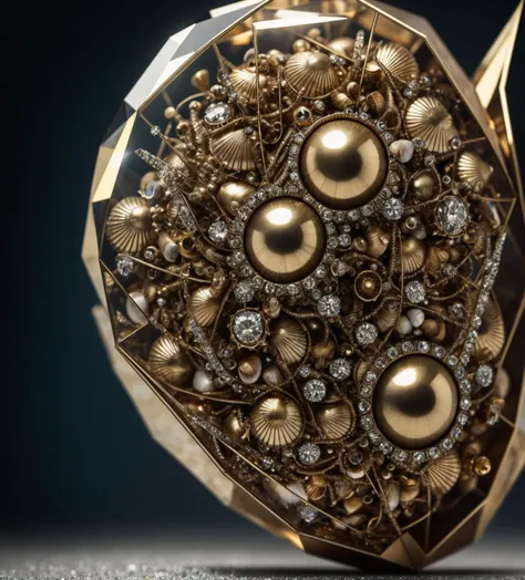 Dystopian style masterpiece, shells, diamond crystal, photo, HD, 8K , realistic, HD, intricate, 8k, highly detailed,fun, sharp focus, tablet gold . Bleak, post-apocalyptic, somber, dramatic, highly detailed