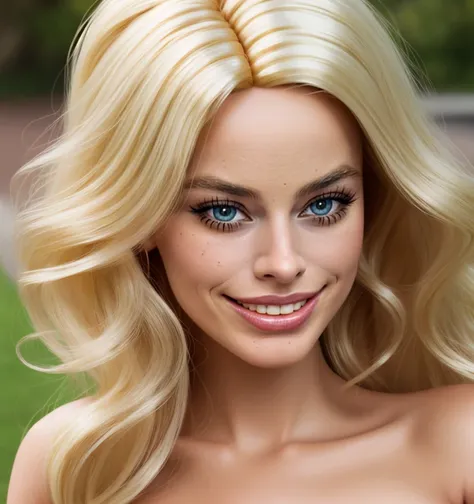 barbie, hair blonde, smile, realistic, HD, 8k, Cartoon,