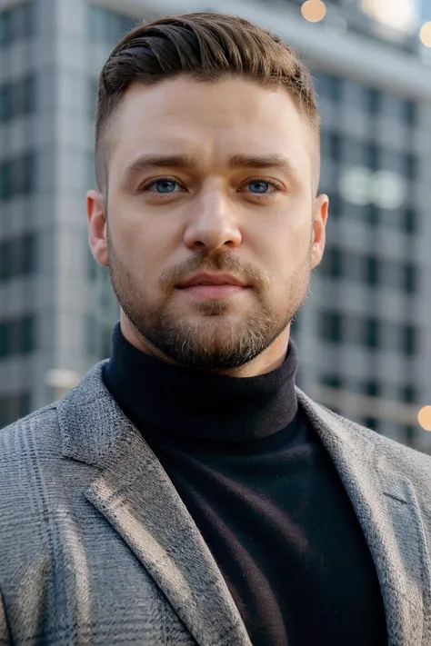 justintimeberlake wearing turtleneck, [blue eyes], beard, stubble, 
upper body, holding briefcase, 
 <lora:Justin_Timberlake_V1:0.6>