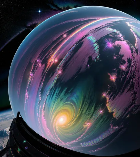 dublex ((((8k)))) HD photo extremely detailed render (((iridescent))) planet, yellow-pink electric snow landscape, some biological features on the planetâs surface are so massive they can been seen from space, cities can be seen from space ((lights)) ((swirling clouds))High Detail, Sharp focus, dramatic, Bewildering