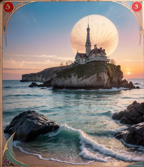 (Cinematic Photo:1.3) of (Ultrarealistic:1.3),(Romantic:1.3) fantasy00d, Pastels artwork, landscape of a Mythical [Geneva:Beach house:3] and Belle poque Red Dwarf, at Sunset, Energetic, 50s Art, Cathode tube, (art by Abram Efimovich Arkhipov:0.8),Highly Detailed,(Photorealism:1.3),(Art Nouveau:1.3),(50s Art:1.3),propaganda poster,soviet poster,sovietwave