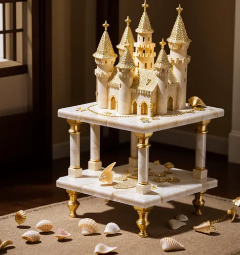 castle, flowers, Bling, gold, HD, Photo, Seashell, Cards, in Marbles, Puzzle, Toy, table