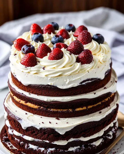 a Cake, realistic, Delicious dessert - chocolate, a cake, Creamy, Dolce, Dolce, fruit, mouth-watering, whipped cream, icing, Decadent --auto --s2
