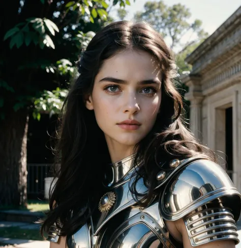 warrior, realistic, HD, 8k, dress white, 1980s, beauty face, armor gold, skirt red, ((realism)), extremely high quality RAW photograph, ultra detailed photograph, sharp focus, high resolution, (detailed skin:1,3),high quality, film grain, Fujifilm XT3,Highly Detailed, movie,