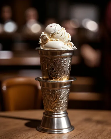 Steampunk style ice cream, intricate detail ,dark background , HD. Photograph , in table((realism)), extremely high quality RAW photograph, ultra detailed photograph, sharp focus, high resolution, (detailed skin:1,3),high quality, film grain, Fujifilm XT3,Highly Detailed, movie, (Cinematic Photo:1.3) of (Realistic:1.3) . Antique, mechanical, brass and copper tones, gears, intricate, detailed