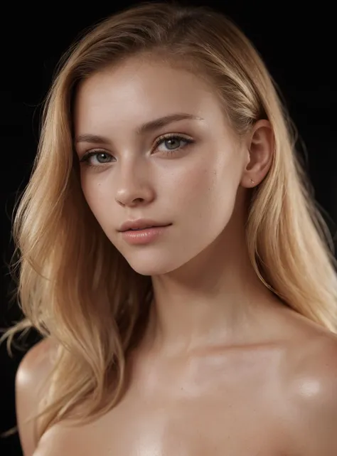 analog photo, an elegant Scandinavian girl, 21 years old model, long wavy blonde hair, nude, shiny oiled skin, dark studio, black background, bokeh, sharp focus on subject, (masterpiece:1.3), (best quality:1.2), (hires, high resolution:1.3), subsurface scattering, (volumetric light), heavy shadow, ultra realistic, high resolution, professional photograph, depth of field, Hyperdetailed, 8k, golden ratio, Dslr, crispy quality, digital photography, <lora:ShinyOiledSkin_v20-LyCORIS:0.5>