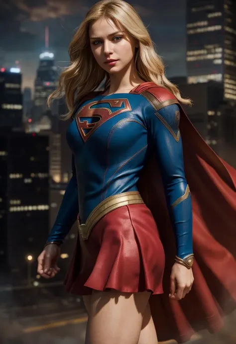 (ultra realistic,32k, masterpiece:1.2),(high detailed skin:1.1),( high quality:1.1),
<lora:supergirl:0.7>supergirl,blonde hair, long hair,pain, red cape, blue shirt, belt, blue skirt, knee boot,sulking,  enigma's enclave, riddles and puzzles, enigmatic guardians, secret knowledge blurry background,,(looking at viewer, standing, from below:1.1),, (huge breast,large breast:1.2),<lora:add_detail:0.95>,
(iridescence:1.1),