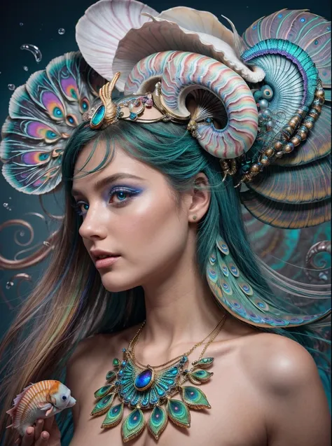 best qualtiyï¼tmasterpieceï¼(photograph realisticï¼1.4ï¼ï¼ultra-realistic realismï¼Dream-likeï¼The beautiful blue-skinned goddess wears a phoenix peacock on her head, Nautilus, a betta fishï¼The creation of fantasyï¼Brain conchï¼Dream Conchï¼Biopunk Nautilusï¼Thrilling color schemeï¼ ultra-realistic realismï¼ abstractedï¼ psychedelia,
<lora:BioPunkAI:1> <lora:PsyAI_128:1> <lora:df2d1764476b6824f3c50f8ac58f96bf:1>