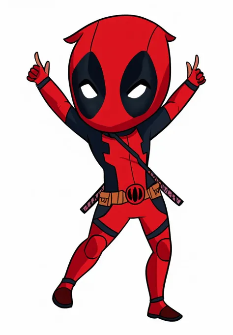 <lora:deadpool_chibi:0.8>, deadpool_chibi, 1boy, solo, dynamic pose, happy, simple background, white background,