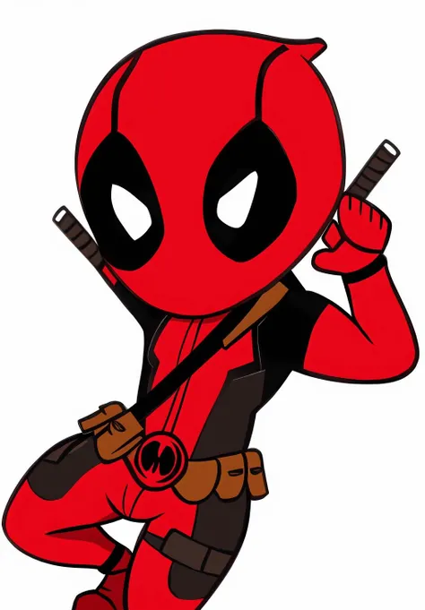 <lora:deadpool_chibi:0.8>, deadpool_chibi, 1boy, solo, dynamic pose, simple background, white background,