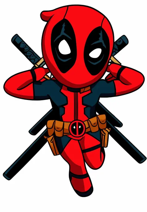 <lora:deadpool_chibi:0.8>, deadpool_chibi, 1boy, solo, dynamic pose, simple background, white background,