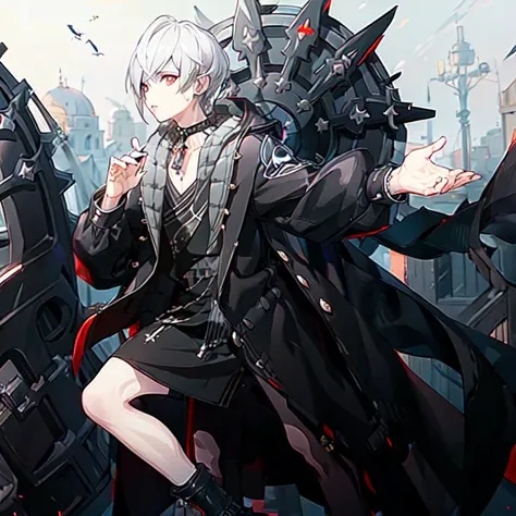 (best quality, masterpiece:1.5), e7Haste, 1boy, solo, male_focus, choker, hooded_jacket, boots, <lora:e7Haste-07:.7>
