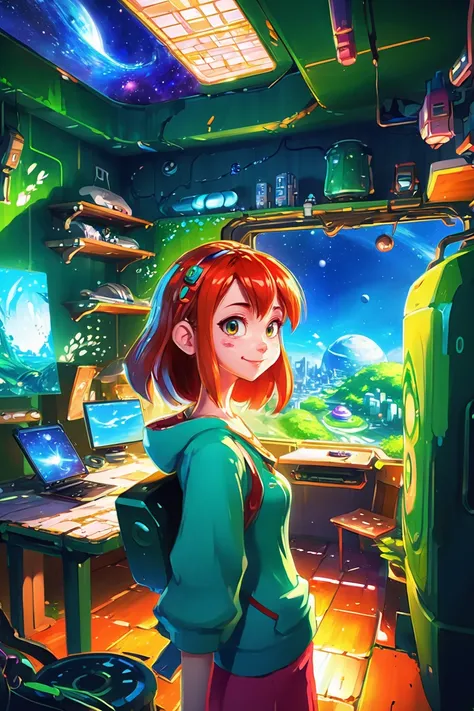 anime style, <lora:EnvySendNoodzXL01:0.5>1girl, woman, beautiful, Quaint artist studio in a cheerful,dilapidated scifi topia outside of the universe, masterpiece<lora:EnvyBetterHiresFixXL01:0:hr=1><lora:EnvyDigitalIllustrationXL02:1>