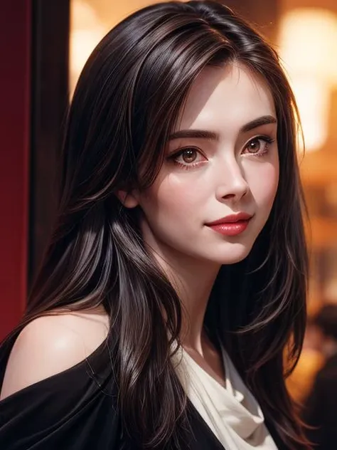 realistic,best quality,(masterpiece:1.2),absurdres,(1girl, solo),watercolor,a beautiful woman,shoulder,long hair,half body portrait,extremely luminous bright design,autumn lights,looking at viewer,<lora:add_detail:1>,<lora:Joey Wong:1>,