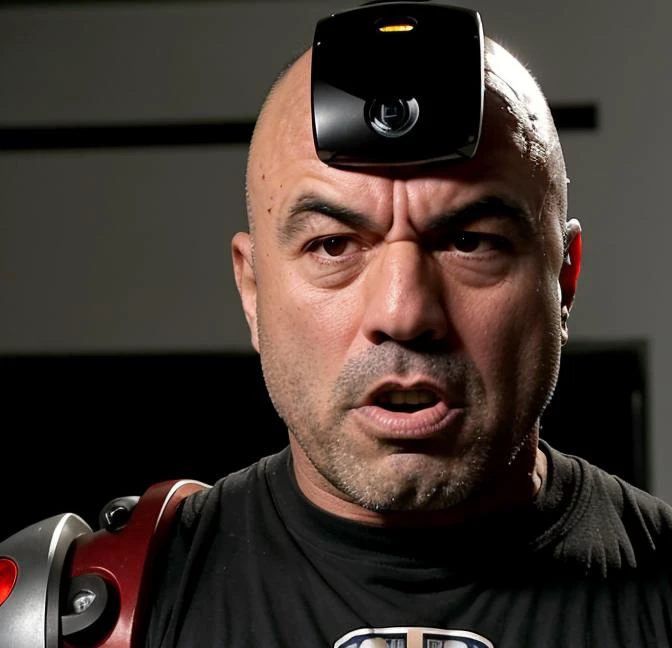 <lora:Joe Rogan - Trigger w Joerogan Person:.7>Closeup of joerogan person punching a robot with psychological problems in the face. Zaps. Robot is not happy. Angry expressions, bizarre scene.