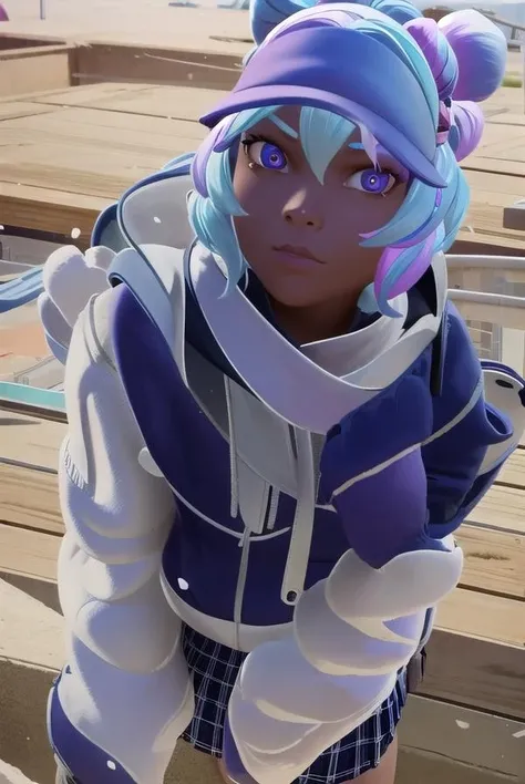 leelah, <lora:leelah-lora-nochekaiser:1>,
leelah, dark skin, dark-skinned female, blue hair, pink hair, two-toned hair, multicored hair, hair buns, (blue eyes:1.5), bandaid, bandaid on face,
BREAK skirt, hat, jacket, shoes, socks, miniskirt, scarf, plaid, plaid skirt, sneakers, mittens, purple headwear, loose socks, leg warmers,
BREAK looking at viewer,
BREAK outdoors,
BREAK <lyco:GoodHands-beta2:1>, (masterpiece:1.2), best quality, high resolution, unity 8k wallpaper, (illustration:0.8), (beautiful detailed eyes:1.6), extremely detailed face, perfect lighting, extremely detailed CG, (perfect hands, perfect anatomy),