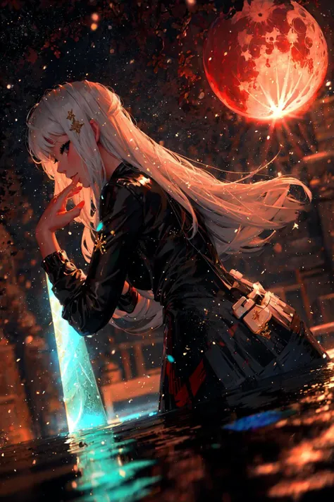 masterpiece, best quality, 1girl, <lora:FP2:0.8>,,snow,water,light particles, <lora:DW:0.5>,moon,look at viewers