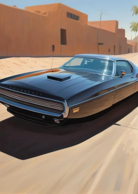 ford interceptor, full view car, nowheels, view from afar, (vibrant light:1.4), (shadow detailed:1.2), (highly detailed:1.4), oil painting style, speed art, abstract artistic brush strokes, (beautiful and aesthetic:1.4), masterpiece, realistic surrealist, (surrealist artistic work:1), ultra wide angle <lora:No.Wheels:1.5>