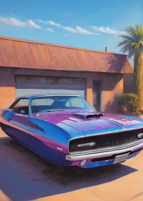 muscle car, nowheels, beautiful, strange, blue and magenta, creative, artistic, (vibrant light:1.4), (shadow detailed:1.2), (highly detailed:1.4), oil painting style, speed art, abstract artistic brush strokes, (beautiful and aesthetic:1.4), masterpiece, realistic surrealist, (surrealist artistic work:1.4) <lora:No.Wheels:1.2>