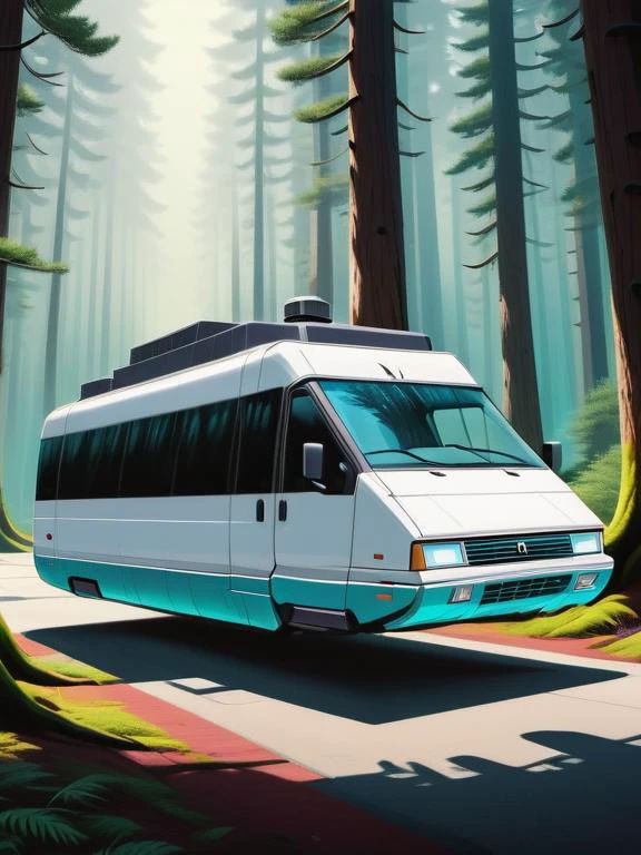 photo of white hover (step van), nowheels, science fiction, scifi, futuristic, forest background, paved road <lora:No.Wheels.XL:1.5>