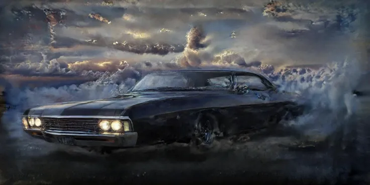 <lora:Chevrolet_Impala_67:1.2> Chevrolet Impala 1967 car,  <lora:No.Wheels:1.3> clouds, sky, ((flying in the air)), stratosphere, flames <lora:RktCrs-XL-V1:0.1> rktcrs