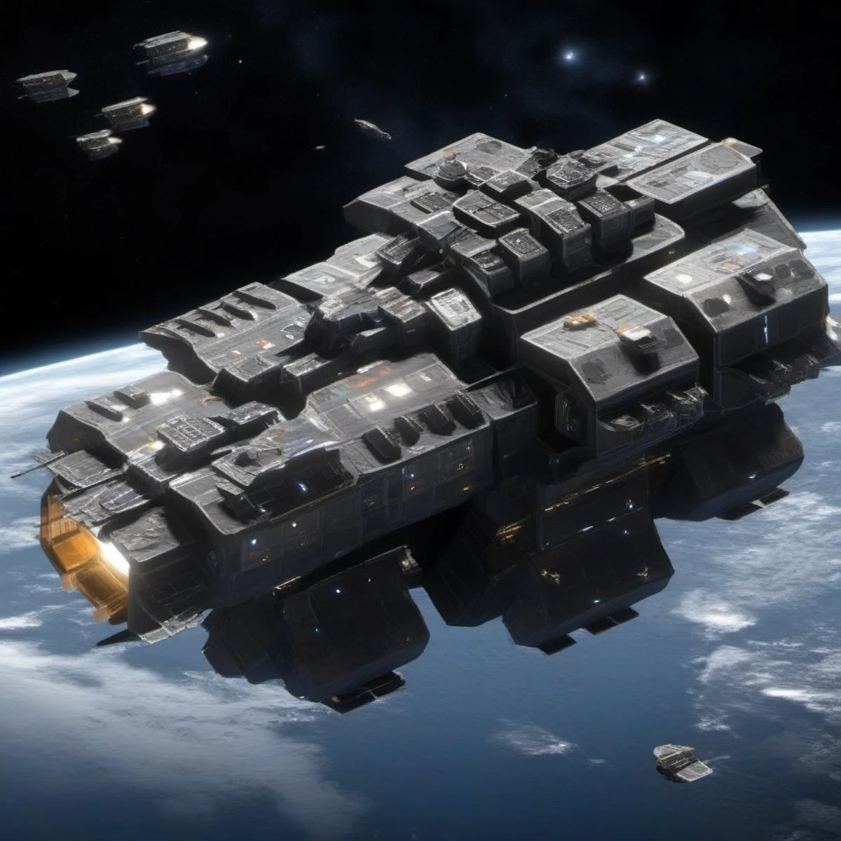 space battle around asteroid space station<lora:weird future fashion_v5_xl:1> <lora:sdxl_lora_ships:1>