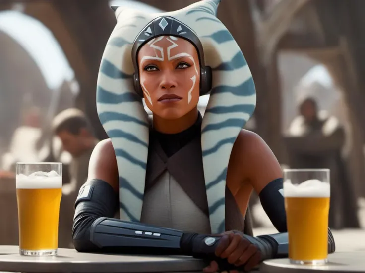 star wars,dynamic pose, ahsoka drinking a beer,
unreal engine 5 render, a detailed matte photo, photorealism,
crystal clear,(high contrast),
(Gorgeous Photo:1.3) of (Ultra detailed:1.3), 8k, masterpiece, ((ultra detailed:1.1)), 16k textures, cinematic look, intricate,epic, UHD, DSLR, 
 <lora:sdxl_lora_ahsoka:0.8>