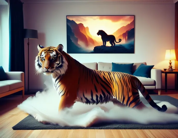 Tiger in livingroom