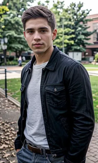 1man, 20s, college attire, around campus, bokeh, portrait, <lora:lcm:1> <lora:tommy_calvin:1>