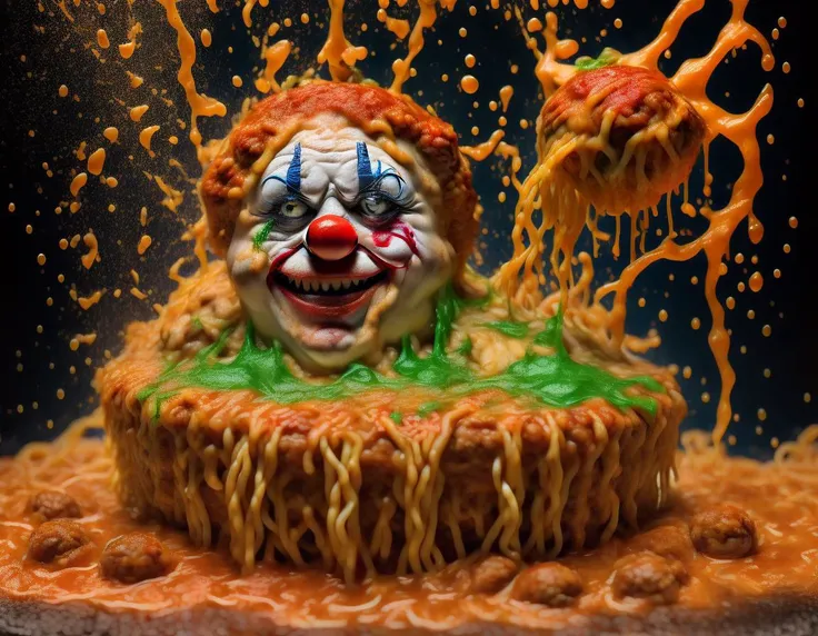 sloppy splashes at the clown show? you poor things are made of meatball, tiny and cute. meatball noodles are soaked in jorts, ooze, chaos, messy