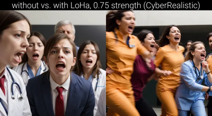 action (photo:1.2), a group of (scared:1.2) screaming doctors backing away from an approaching apple <lora:garbage-bin-LoHa-concepts:0.75>