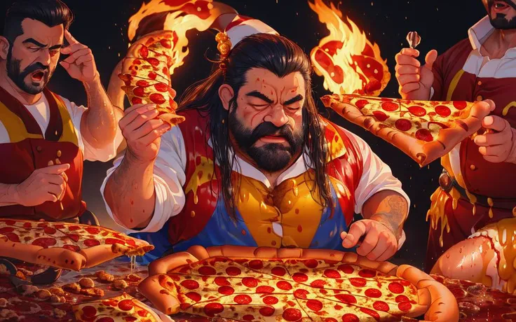 ManLevitatingPizza, masterpiece, highres, the (extreme dwarf:1.2) with a (sloppy:1.3) pizza <lora:ManLevitatingPizza:1> <lora:garbage-bin-LoHa-concepts:1>