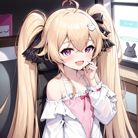 <lora:attilio_regolo_castle of inspiration:0.8>,attilio_regolo\(azur_lane\),twintails,white jacket, off-shoulder dress, ribbon, white_legwear,indoors, ;d, hand on own face,upper body,, masterpiece, best quality, extremely detailed face, sharp details, high contrast,